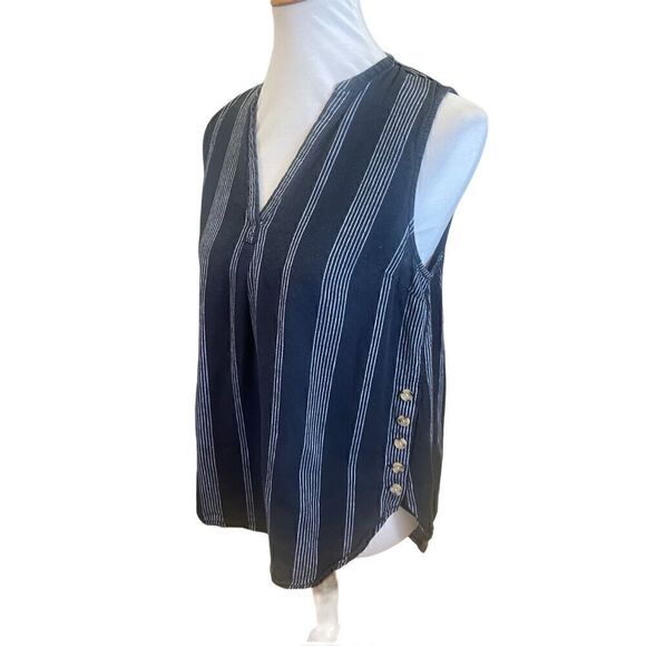 A New Day Black And Gray Striped Sleeveless V-Neck Linen/Cotton Blend Top Size M - Picture 3 of 12
